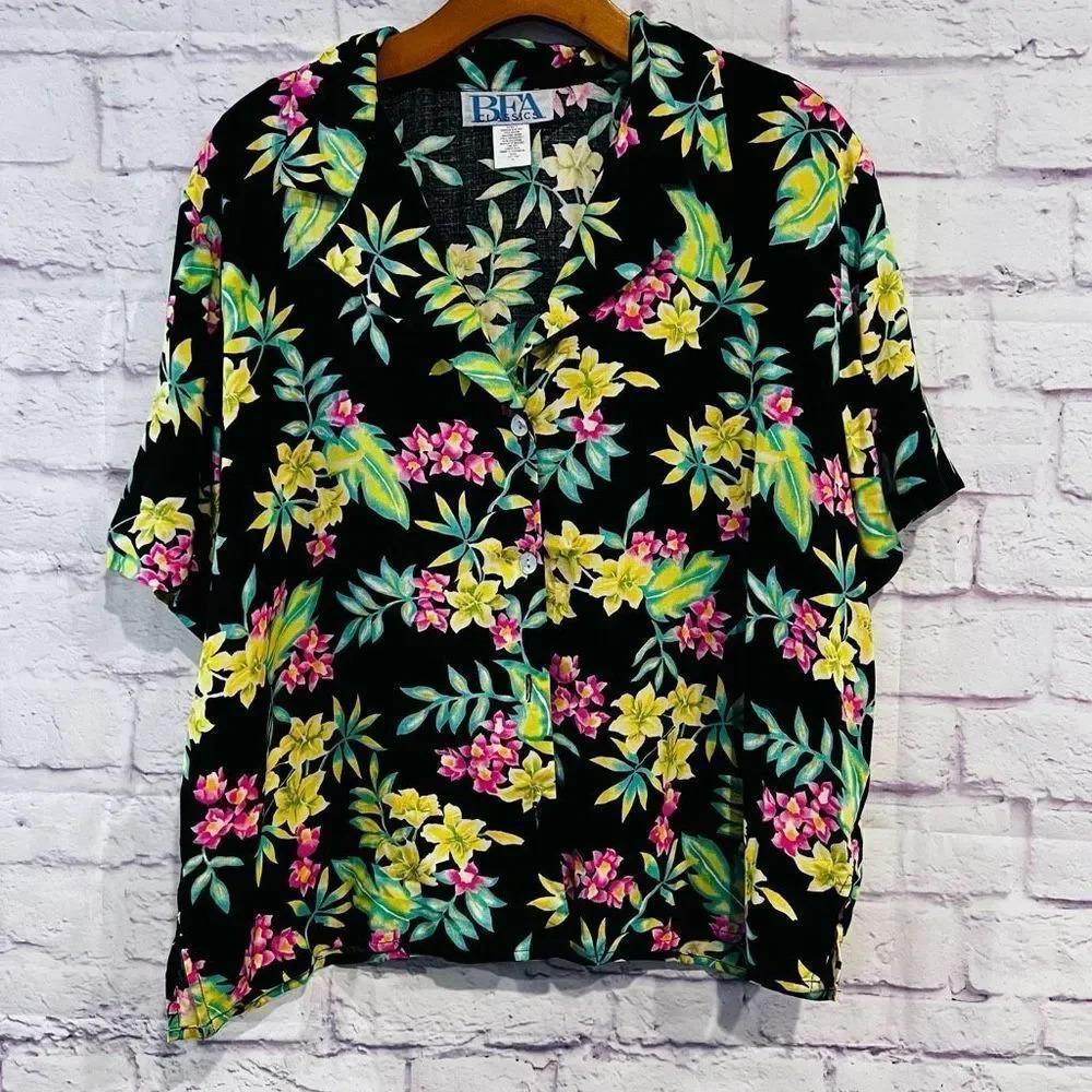 BFA Classics Women’s Vintage Floral‎ Hawaiian Button Down Shirt